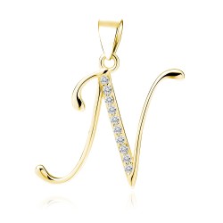 Pandantiv placat cu aur galben initiala litera N din argint cu pietre DiAmanti LZ0002G_N-DIA (Argint 925‰ 1,1 g.)